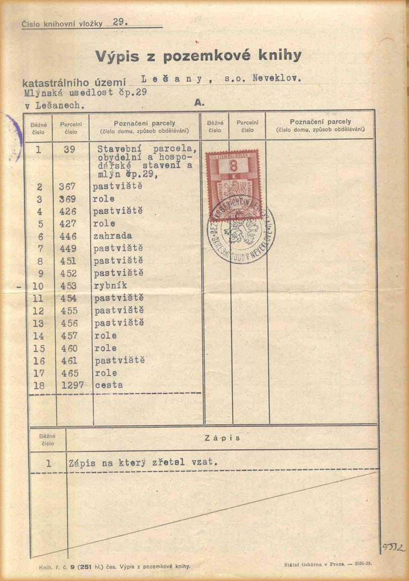 Výpis z pozemkové knihy 14.března 1941.a